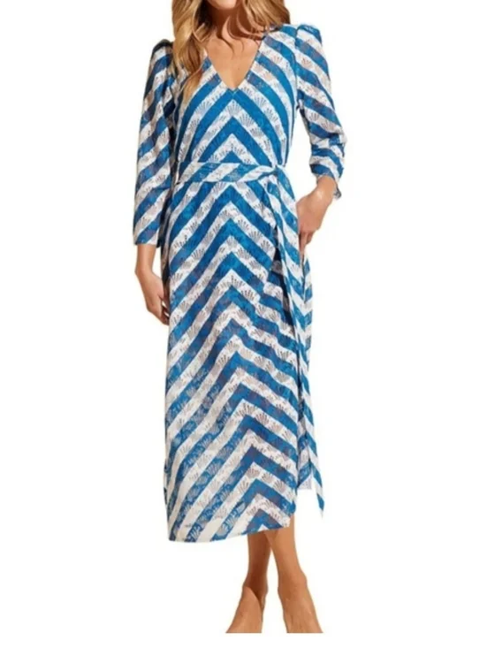 Stylest Blue & White Striped V‑Neck Maxi Swimwear - Picture 3 of 4